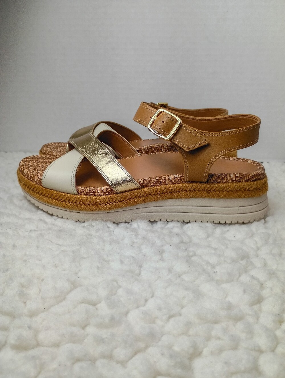 Vionic MAR Platform Espadrille Sandals Women's 8.5 Tan White Gold Leather EU39 - Picture 3 of 10